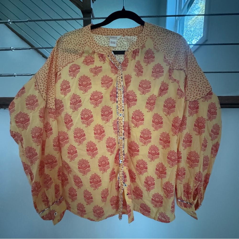 Sundance Yellow Blouse with Coral Floral Print